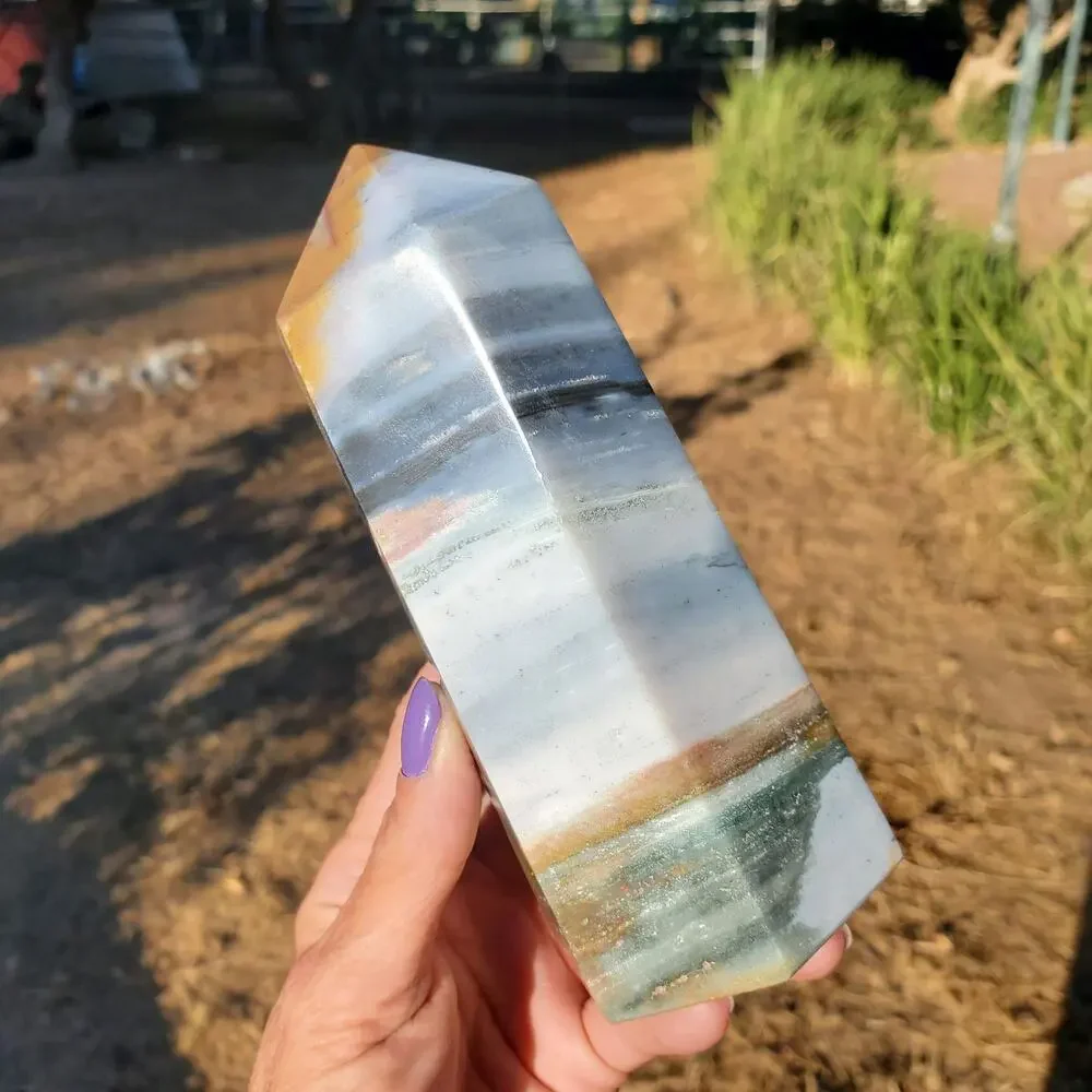 Ocean Jasper Blue Yellow Banded Masterpiece Tower Crystal 793 grams